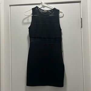 Lulu's Black Sleeveless Bodycon Mini Dress - Sheer Pinstripes (Size M)